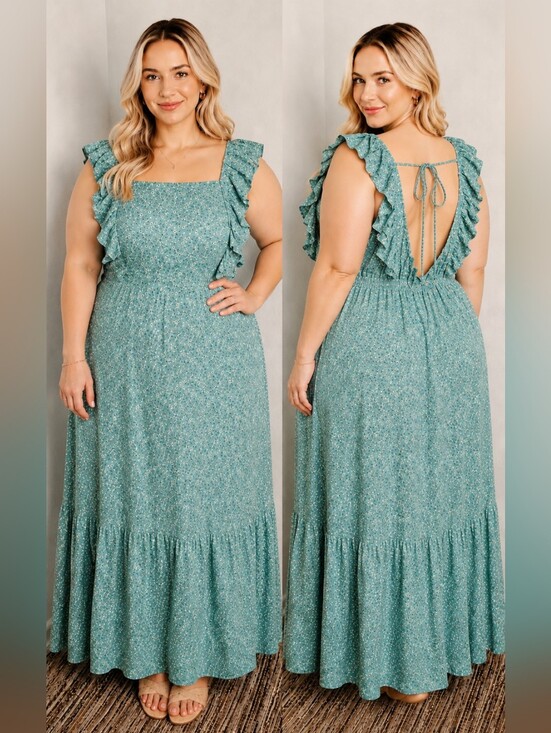 a.n.a Dresses & Skirts - a.n.a Teal, Green & Yellow Floral Ruffled Tie in Back Maxi Dress, Size XXL, NWT